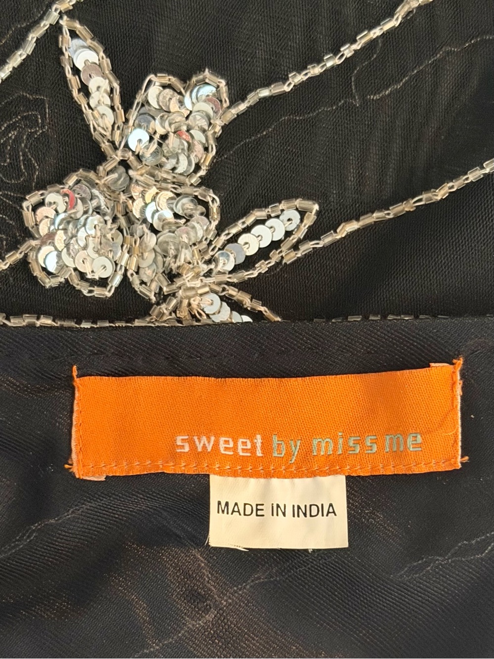 Y2K Black Sequin & Silver Embellished Butterfly & Floral Camisole - Picture 6 of 8